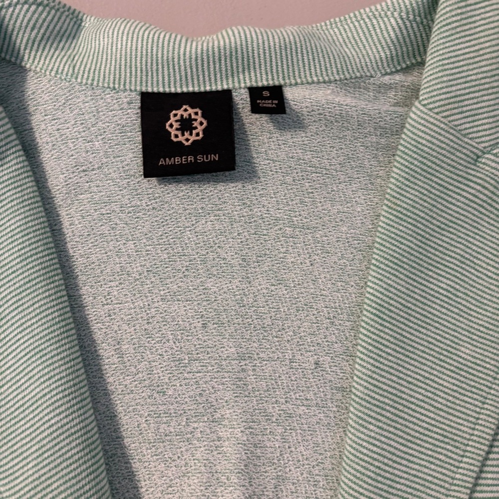 Amber Sun Mint Green Striped Cotton French Terry Short‎ Sleeve Blazer Summer - Picture 3 of 9
